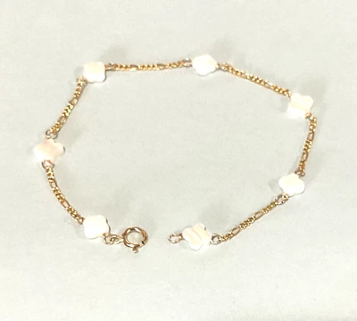 Nuevo Brazalete MADRE DE LA PERLA de Oro 14kt de Diseñador Famoso (Longitudes Asst Disponibles) Foto 1 de 2