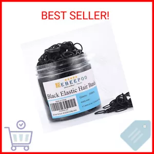 Mini Rubber Black Elastic Hair Ties Bands with a Box, BEBEEPOO 2500pcs Small Bla - Picture 1 of 2