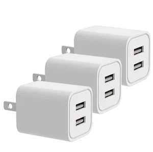 3-Pack 2.4A/5V Dual 2-Port USB Plug Charger Wall Plug Power Adapter Fast Charger - Picture 1 of 2