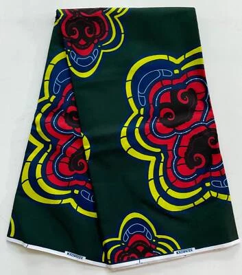Tela africana/Ankara - verde oscuro, rojo, amarillo 'Jiani Bold' patio o al por mayor Foto 1 de 4