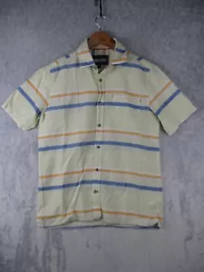 32 Bar Blues Button Up Shirt Men Size S Yellow Cotton Stripe Beach - Picture 1 of 13