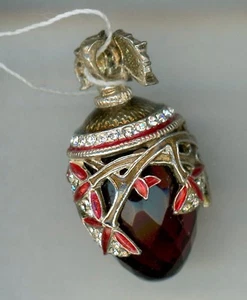 Russisch Faberge Ei Anhänger Groß Rot Edelstein W / Ciras Mit Gold Dekor & - Bild 1 von 1