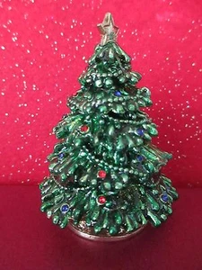 3226    CHRISTMAS TREE ~ CRYSTAL ORNAMENTS ~ ENAMEL  TRINKET BOX   - Picture 1 of 3