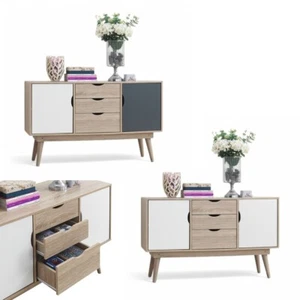 Sideboard Storage Cabinet With Drawers and 2 Doors White Living Room Furniture - Picture 1 of 15