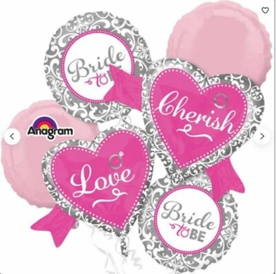 Anagram #32126 "BRIDE TO BE" "LOVE" "CHERISH" Party Balloon Bouquet 5pk - NEW - Image 1 of 2