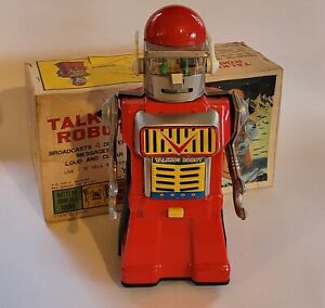 Rare vintage Yonezawa Japan 13" Talking Robot tinplate toy 2525 boxed n Cragstan
