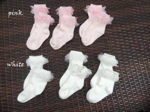 3 pares de calcetines nuevos a granel para niñas niños con cordones blancos o rosados se adaptan a 1-3 años de edad - Imagen 1 de 11