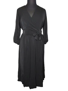 Torrid Black Studio Crepe De Chine Surplice Midi Dress -Pockets- Plus Size 1X - Picture 1 of 10