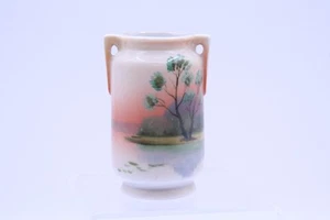 Miniature Japan Porcelain Vase With Tree And Water 3.5" Orange and White Gilded - Picture 1 of 10