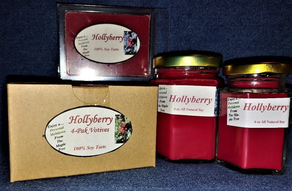 *NUEVO* Velas de soja vertidas a mano de 4 y 6 oz, tartas más calientes y paquetes de 4 votivos - Hollyberry Foto 1 de 1