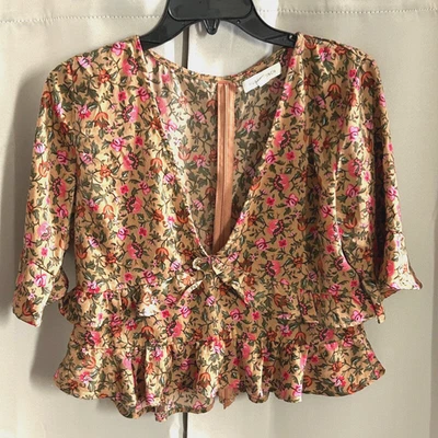 Babydoll Womens Top Large Cropped Floral Cottagecore Ruffle Romantic Y2K 17119 - Image 1 of 4