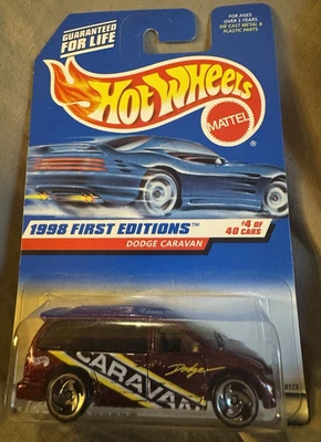 Dodge Caravan 1998 Hot Wheels #633 primeras ediciones 4/40 rojo oscuro con variante de 5 Sp Foto 1 de 4