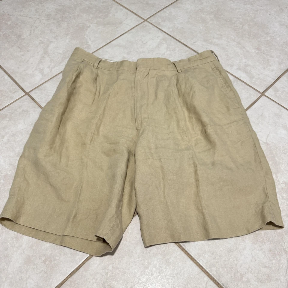 Ralph Lauren Purple Label Linen Shorts Mens Medium Made in Italy Pleated Khaki - Image 1 of 4
