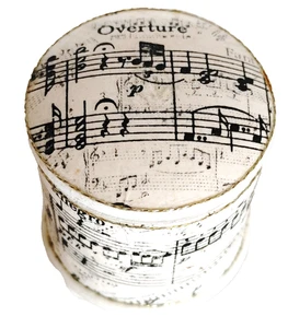 Caja de baratijas partituras pequeña redonda de madera hecha a mano firmada arte de estampillas anillos con patas - Imagen 1 de 14