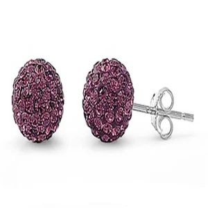 Sterling Silver Beautiful Pink Rhinestone Studded Ball Earrings 925 New - Picture 1 of 2