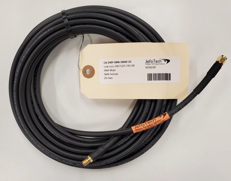 JefaTech Low Loss 240 Flex RG-8X SMA macho-mujer 25 pies CA-240F-SMA-SMAF-25 Foto 1 de 1