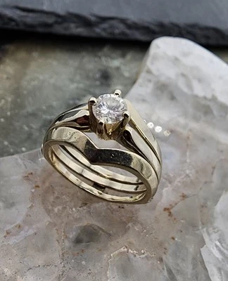 Conjunto de boda chaqueta solitaria de oro 14k .585 diamantes 0,25 quilates talla 7 anillo Au 25108 Foto 1 de 4