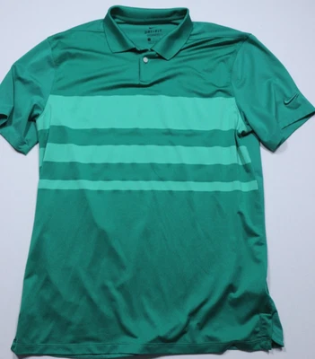 耐克 Dri-Fit 高尔夫 Polo M 标准合身标志绿色条纹聚乙烯轻便 — 第 1/4 张图片