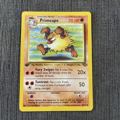 Pokémon TCG Primeape Jungle 1st Edition Uncommon Card 43/64 1999 Vintage LP - Image 1 of 2