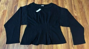 Anthropologie Pilcro Sweater Women’s Black NWT Smocked Size XL Pullover - Picture 1 of 9
