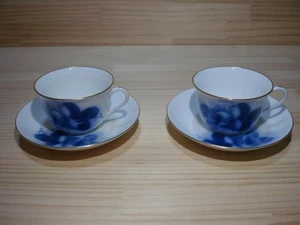 Okura Art China Cup Saucer Lexus Blue Rose Pair - Picture 1 of 5