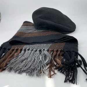 Mucros Weavers Flat Cap Solid Black Size XL & Scarf Tweed Ireland Muckross - Picture 1 of 20