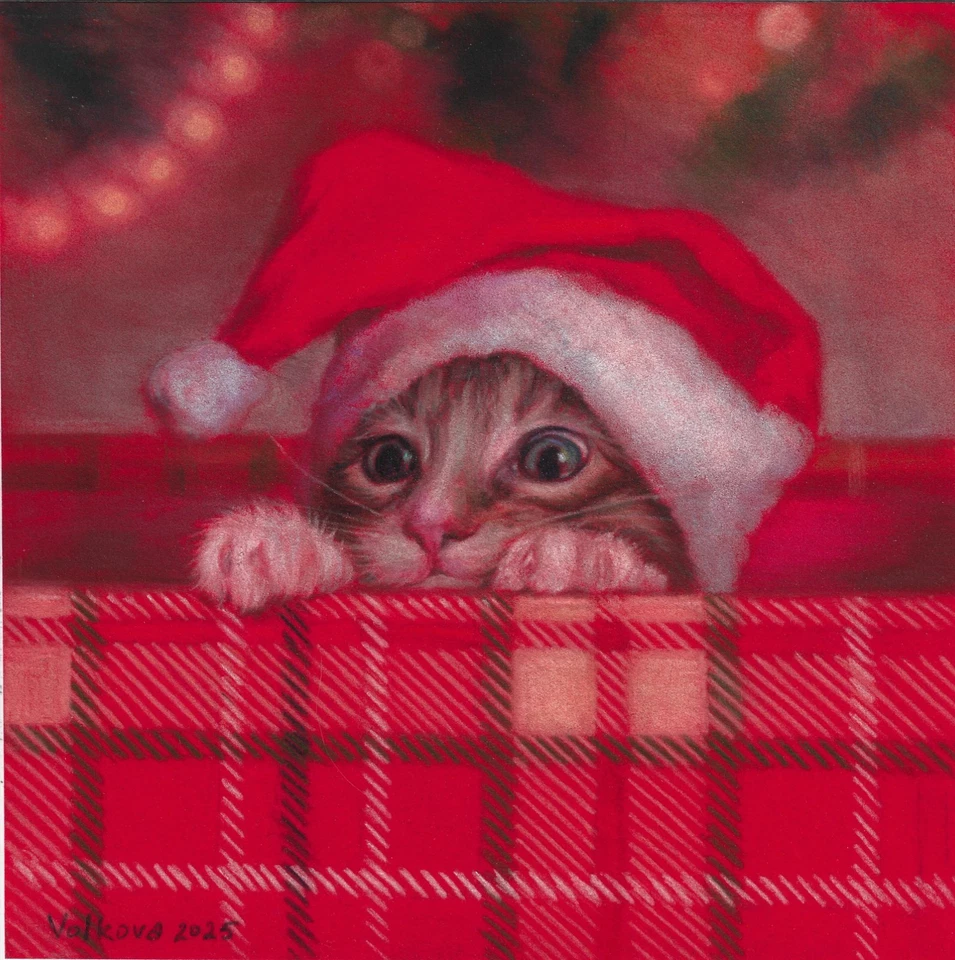 оригинальный рисунок 20 x 20 см 157VA искусства пастель современный новогодний котенок - Изображение 1 из 1