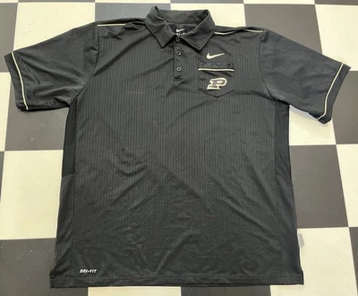 Nike Team Purdue Boilermakers Polo Shirt Men’s XL Black Dri-Fit Golf Top - Image 1 of 4
