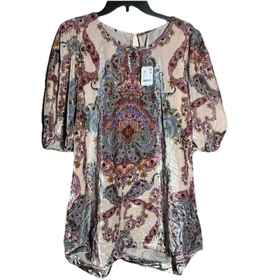 NUEVO FREE PEOPLE Talla Grande TERCIOPELO ESTAMPADO MAYE Marfil Combo Foto 1 de 4