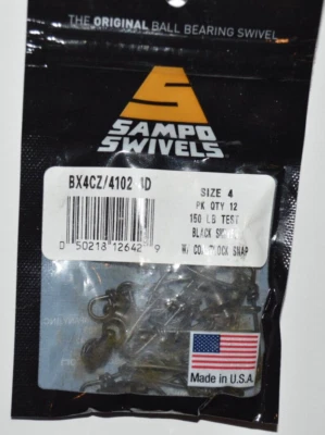 sampo swivels ball bearing black swivel welded ring w/ coastlock snap 150LB sz 4 - Image 1 of 3