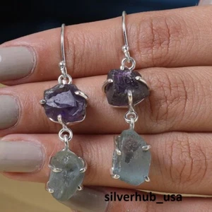 Pendientes de plata de ley 925 con piedras preciosas de aguamarina para mujer SA-1630 - Imagen 1 de 7