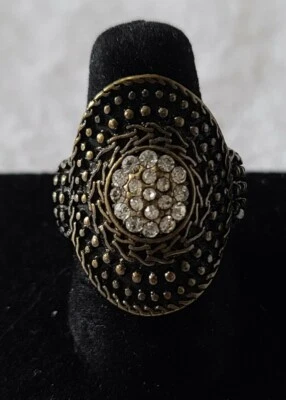 Anillo de cóctel tono latón piedras transparentes/blancas talla 7 J4-610 Foto 1 de 4