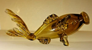 Empoli Italien Kunst Glas Bernstein Fisch Aschenbecher/Vase - Bild 1 von 6