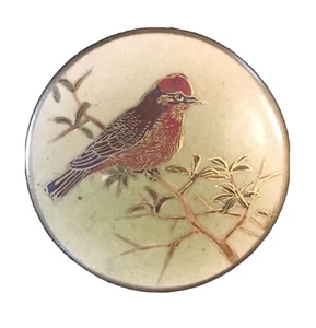 GORGEOUS EXTRA LARGE SATSUMA BUTTON WITH RED SUMMER TANAGER BIRD - Picture 1 of 4