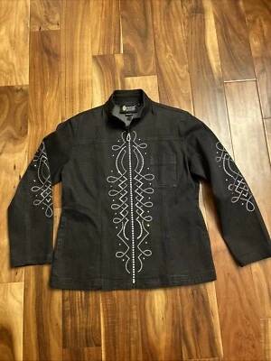 Usada en Excelente Condición Chaqueta Christine Alexander Para Mujer Mediana M Negra Denim Estrás Foto 1 de 4