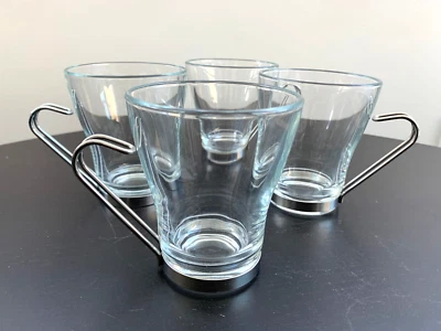 Juego de 4 tazas de café italianas Latte Tea Verdi vidrio acero inoxidable Vitrosax Italia Foto 1 de 4