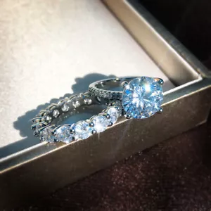Ring 925 Sterling Silver Shiny Full Crystal Gemstone Ring Cubic Zirconia Rings - Picture 1 of 3