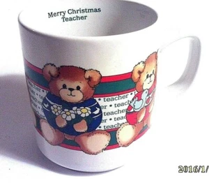 Lucy and Me MERRY CHRISTMAS TEACHER 8oz.Coffee Mug Cup Enesco Lucy Rigg 1985 - Foto 1 di 8