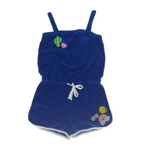 Justice 12/14 Romper Swim Cover Sleeveless Blue Terry Cloth w/ Patches - Picture 1 of 7