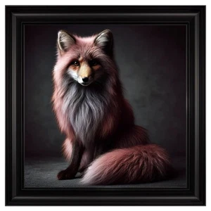 Black Framed Dusty Pink Fox Printed Onto Velvet Artwork - Picture 1 of 5
