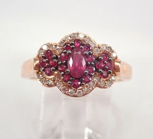 Ruby Three Stone Engagement Ring Solid Rose Gold Size 7 July Gemstone - Picture 1 of 5