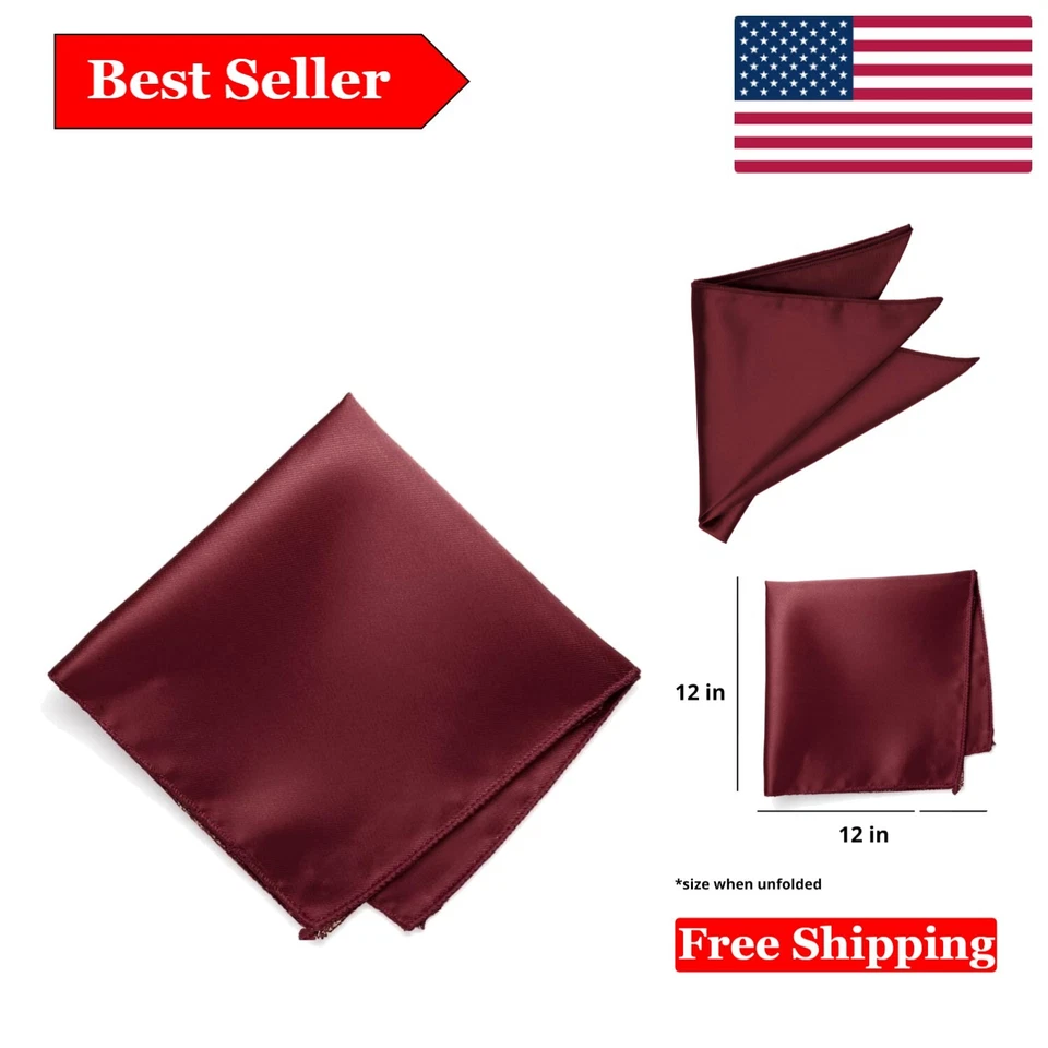 Men's Burgundy Solid Color Pocket Square 12x12in | Elegant Formal Accessory f... - Image 1 of 4