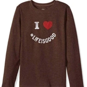 Life Is Good Long Sleeve Tee Boys S Heather Brown I Heart Graphic Crusher Cotton - Picture 1 of 5