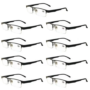 9 Pairs Mens Metal Black Frame Rectangular Reading Glasses Spring Hinge Readers - Picture 1 of 9