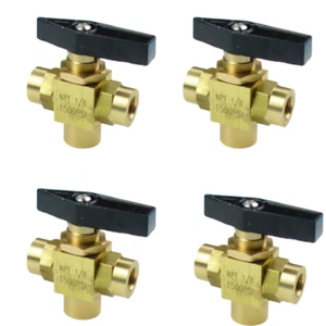 Valvola a sfera in ottone 3 vie 1500 psi L tipo 1/8" femmina NPT 4 pezzi - Foto 1 di 2