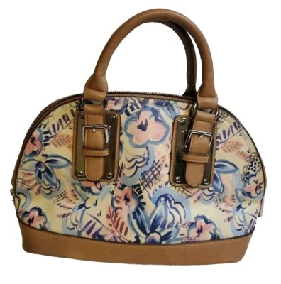 Charming Charlie Handbag Clutch Purse Satchel Floral Print Blue Pink Beige - Image 1 of 4