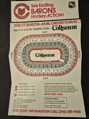 1976-77 NHL CLEVELAND BARONS TEAM SCHEDULE NM-MINT AND COLISEUM SEATING PLAN - Image 1 of 3