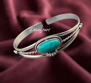 Turquoise Gemstone Bracelet, Adjustable Cuff bracelet, Sterling silver Bracelet - Picture 1 of 8