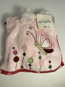 NWT Lambs & Ivy Vintage 2007 Pink & Maroon Butterfly Plush Baby Blanket HTF