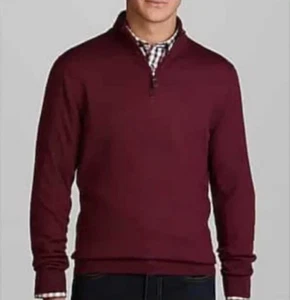 Jos. nuovo con etichetta A. Maglione golf Bank 100% lana merino rosso bordeaux 1/4 zip XXL FX8 - Foto 1 di 12